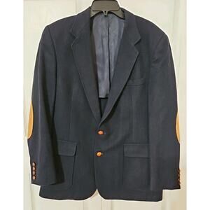 Vintage Haggar Navy Sports Coat Blazer Sz. 44 Wooden Buttons Elbow Patches Thick